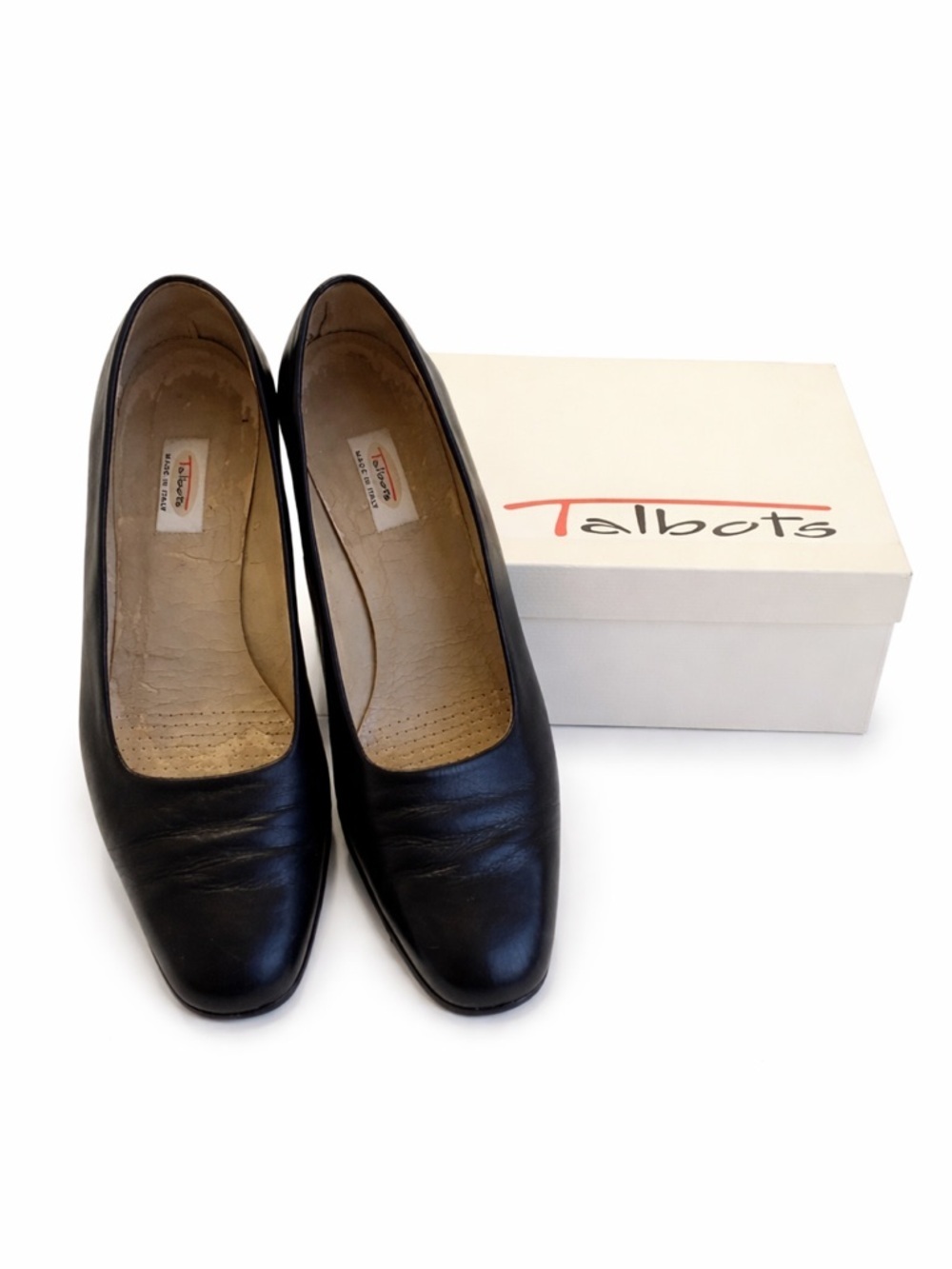 Talbots Navy Leather Low Heel Pumps Size 10N Made in Italy Comfort Classic
